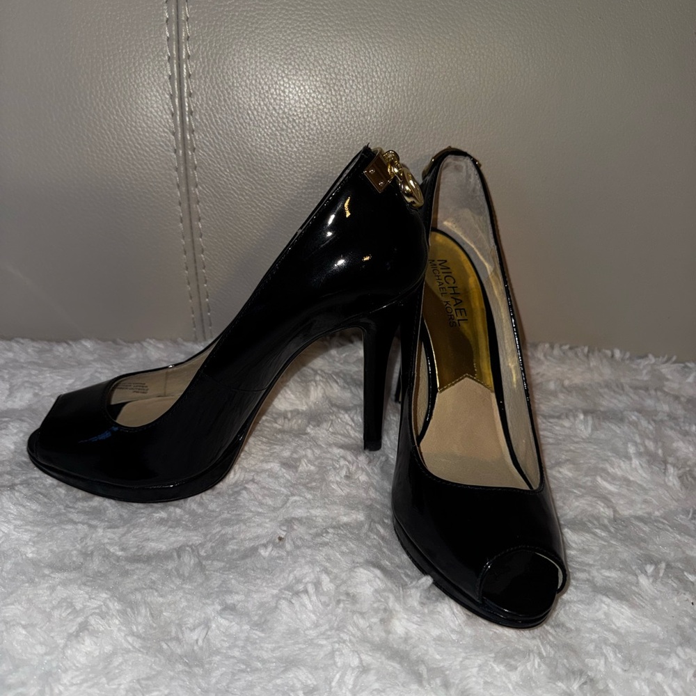 Michael Kors Glossy Black Peep Toe Heels